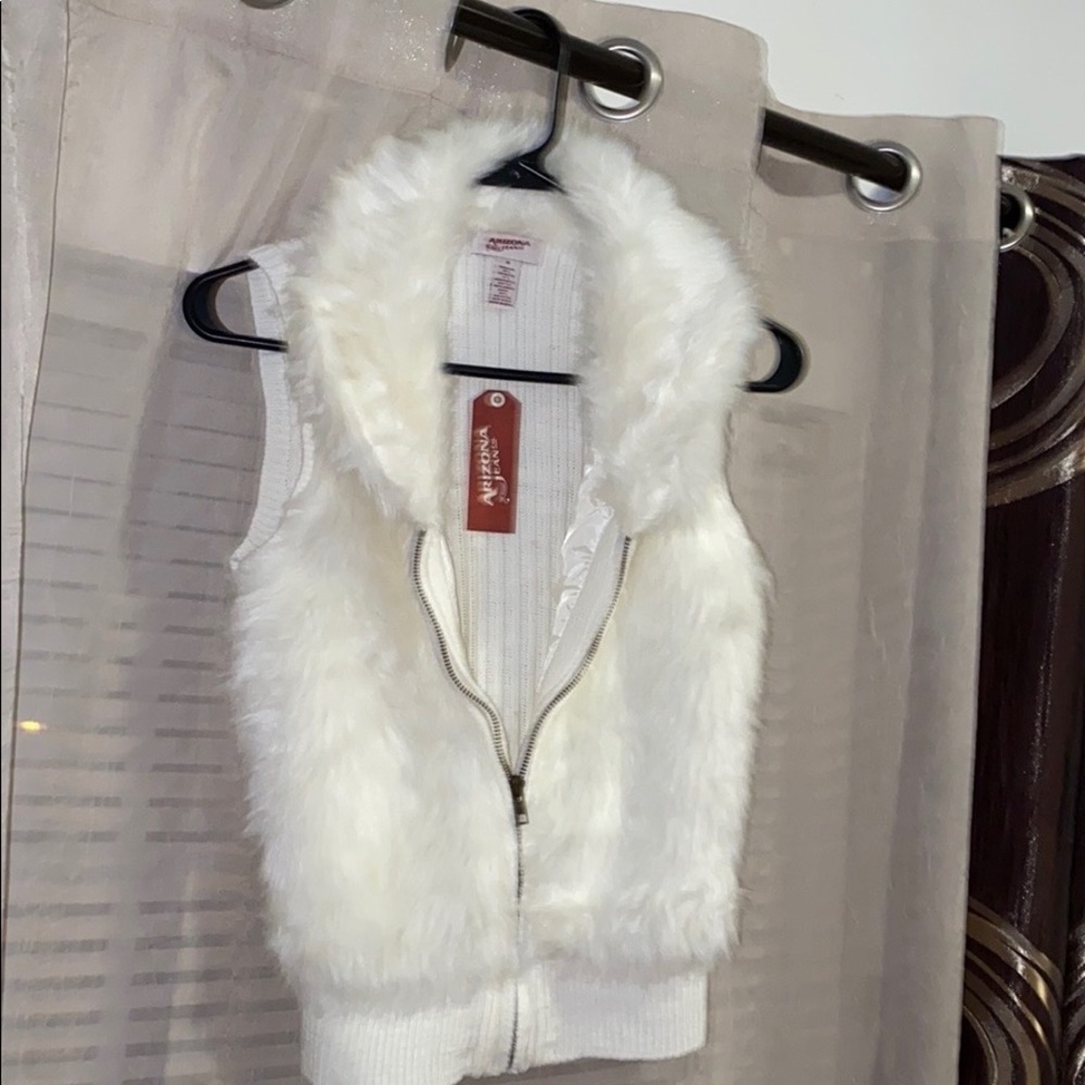 White faux fur sweater vest
